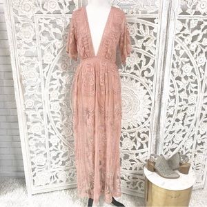 Honey Punch pink blush lace maxi dress, worn once!